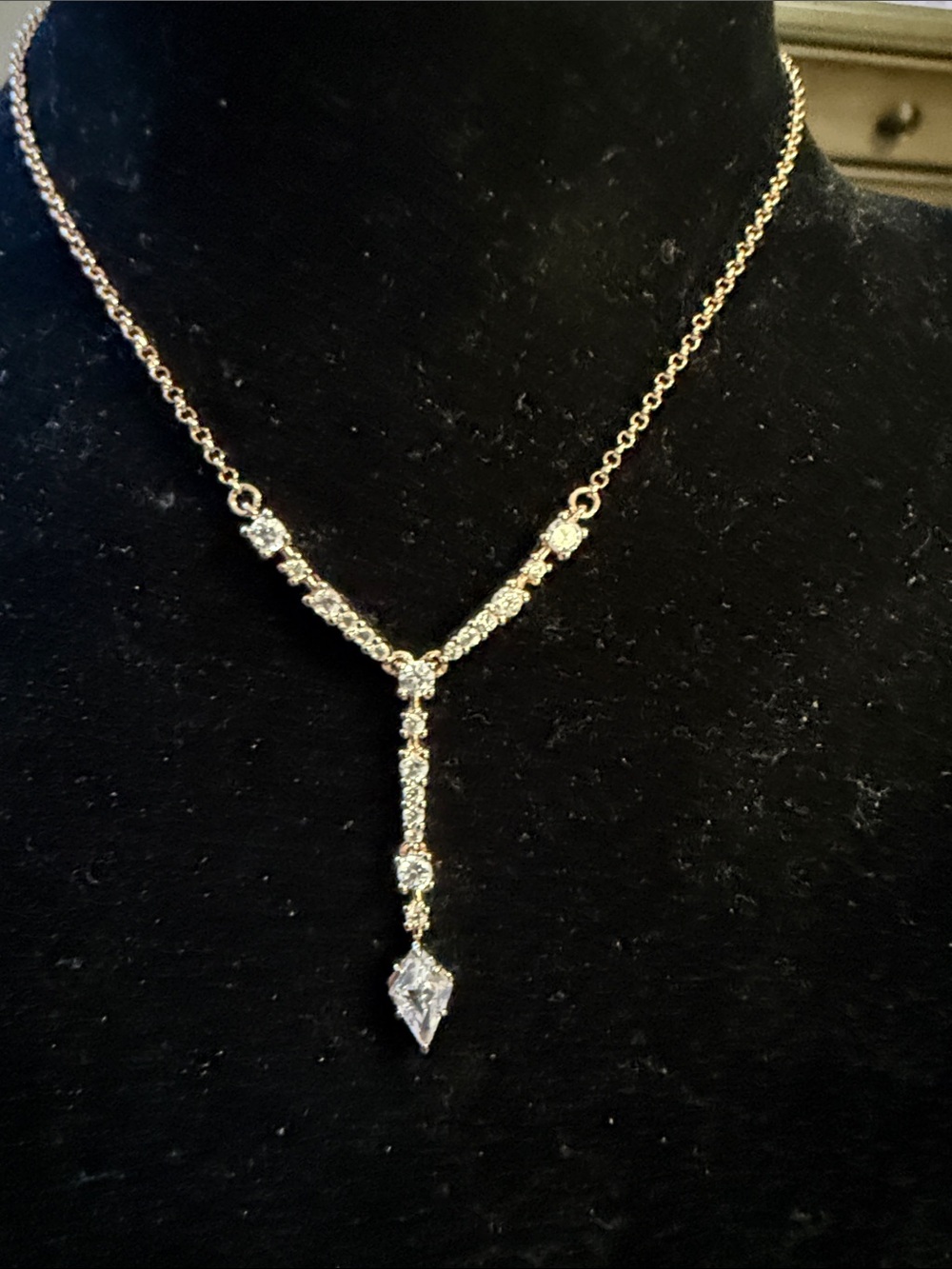 BP Elegant Rose Gold plated Crystal CZ Drop Y Necklace